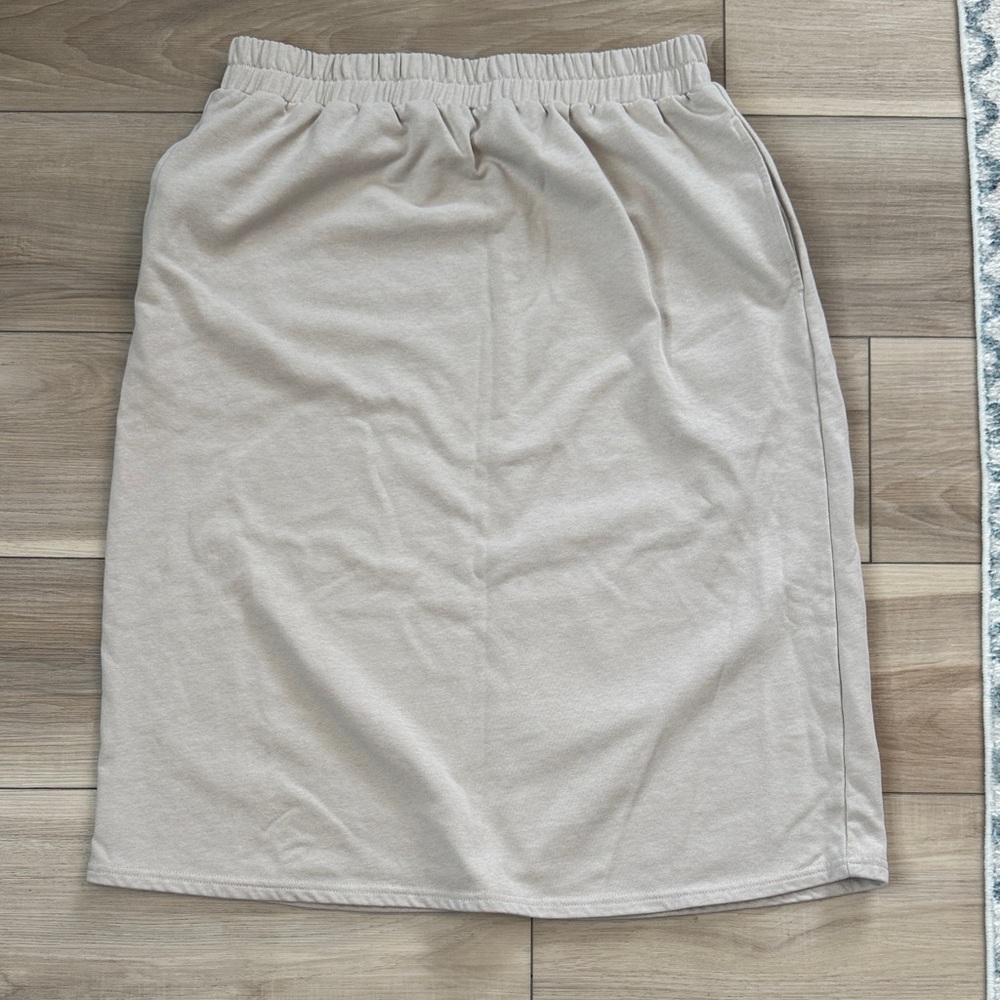 Tea n Rose Light Beige Midi Terry Cotton Skirt